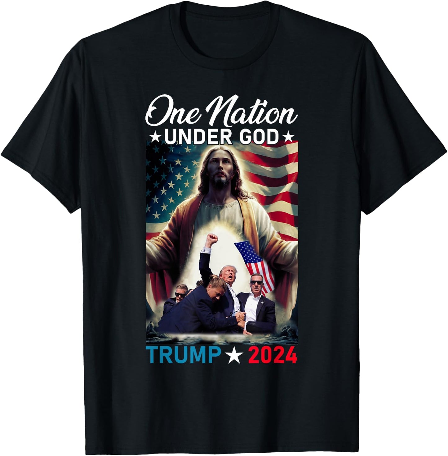 One Nation Under God Trump 2024 God American Flag Christian Women Men T-Shirt - T-Shirt | Black