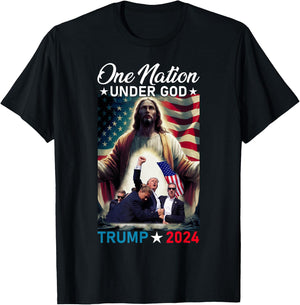 One Nation Under God Trump 2024 God American Flag Christian Women Men T-Shirt - T-Shirt | Black