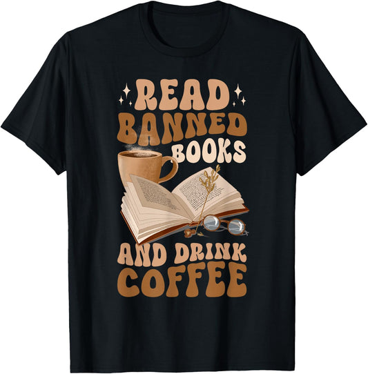 Reading Banned Books Coffee T-Shirt - T-Shirt | Black