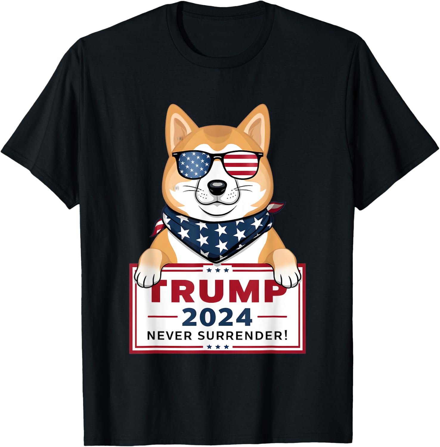 Shiba Inu Trump Supporter 2024 Never Surrender Patriotic Dog Men T-Shirt - T-Shirt | Black