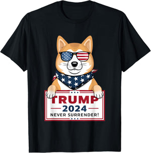 Shiba Inu Trump Supporter 2024 Never Surrender Patriotic Dog Men T-Shirt - T-Shirt | Black