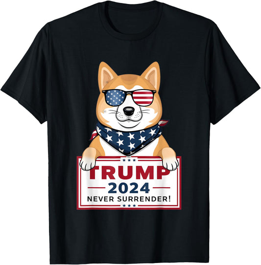 Shiba Inu Trump Supporter 2024 Never Surrender Patriotic Dog Men T-Shirt - T-Shirt | Black