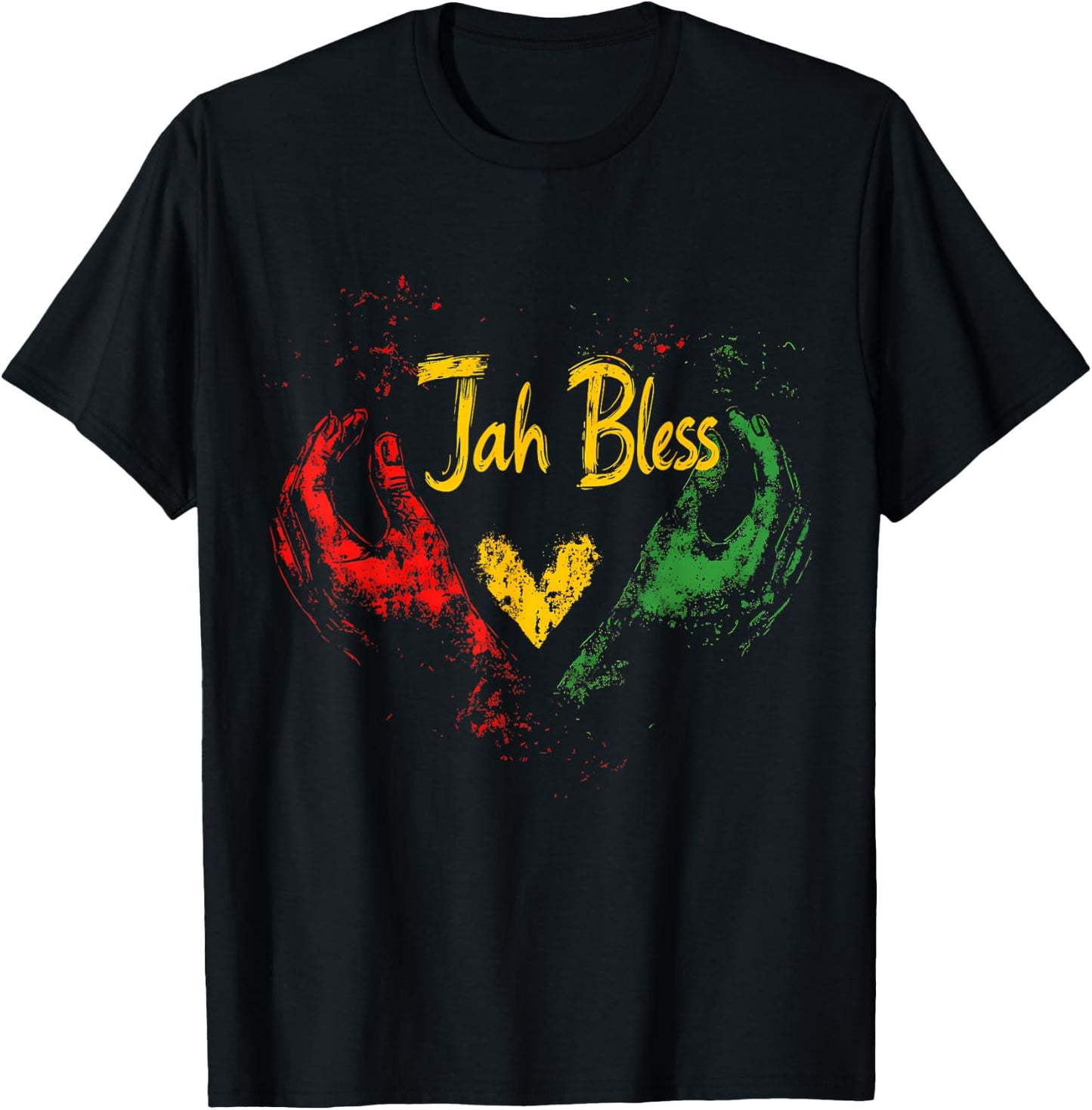 Rasta Hand Heart Jamaican Roots Rastafarian Reggae Music T-Shirt - T-Shirt | Black