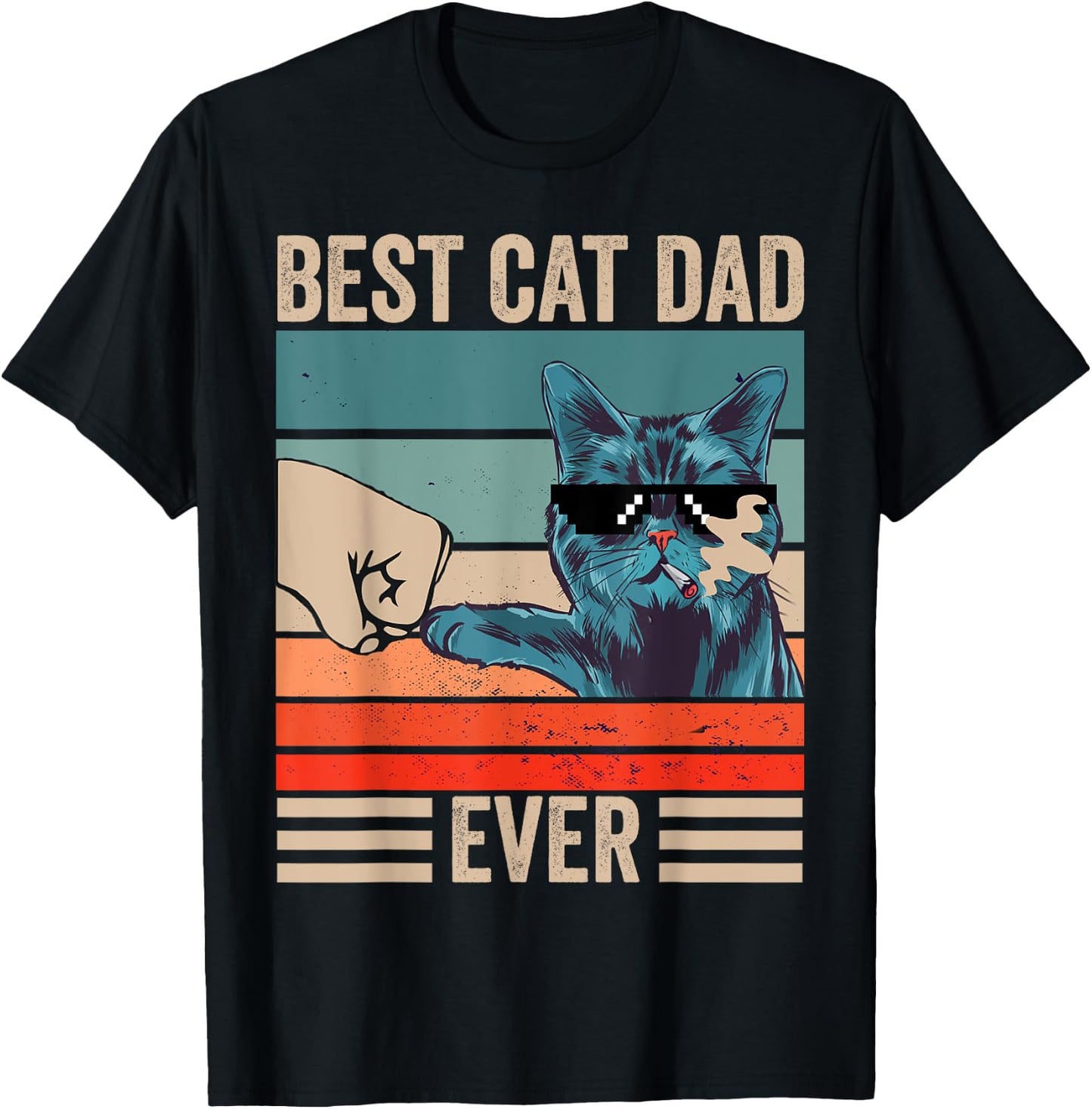 Vintage Best Cat Dad Ever Bump Fist father's day Cat Daddy Men Women Girls Kids T-Shirt - T-Shirt | Black