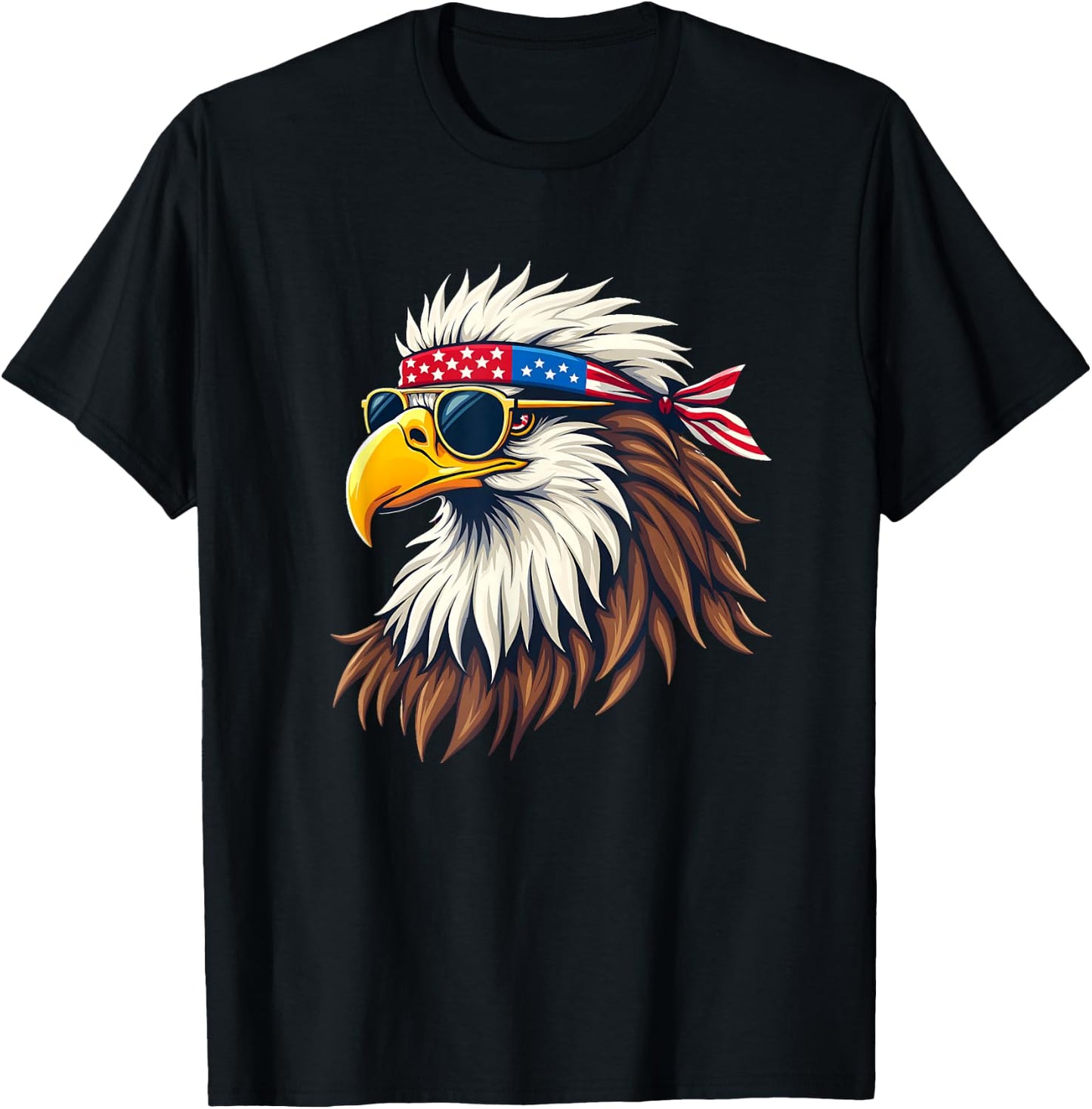 Patriotic Eagle Graphic - Retro American Flag Design T-Shirt - T-Shirt | Black
