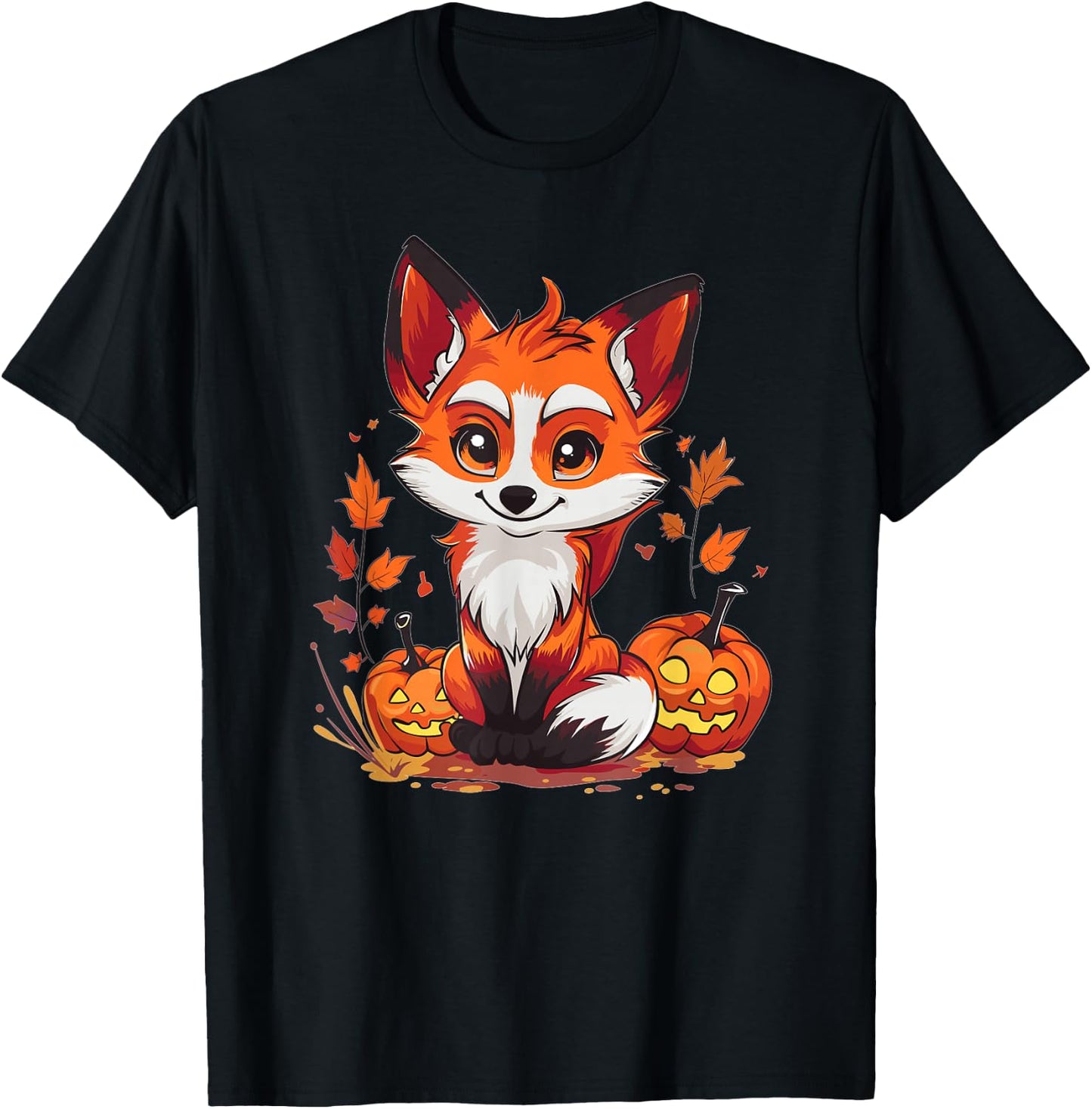 Cute Fox With Pumpkin I Halloween T-Shirt - T-Shirt | Black