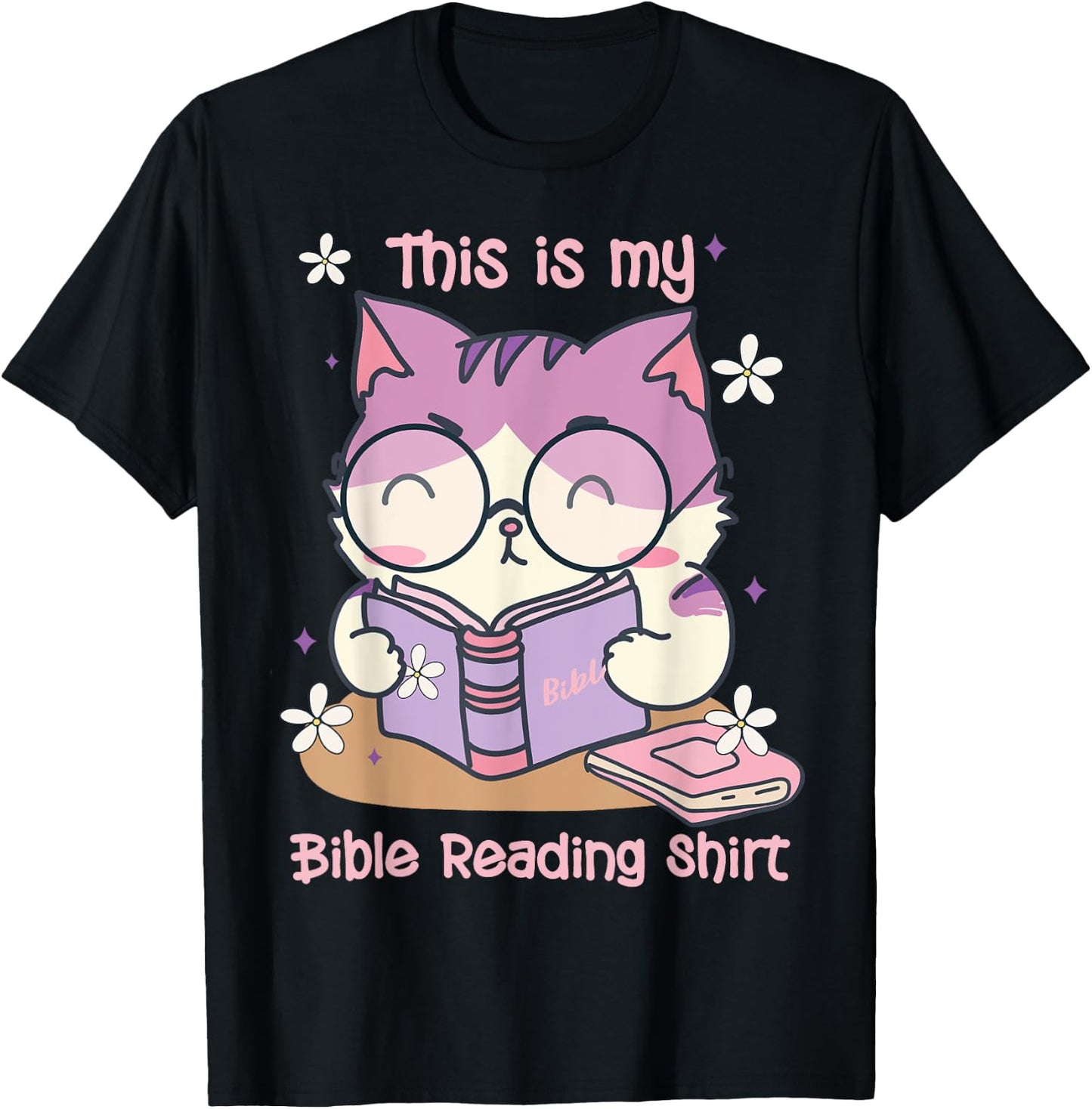 This Is For Bible Reading Cat Cute Christian T-Shirt - T-Shirt | Black