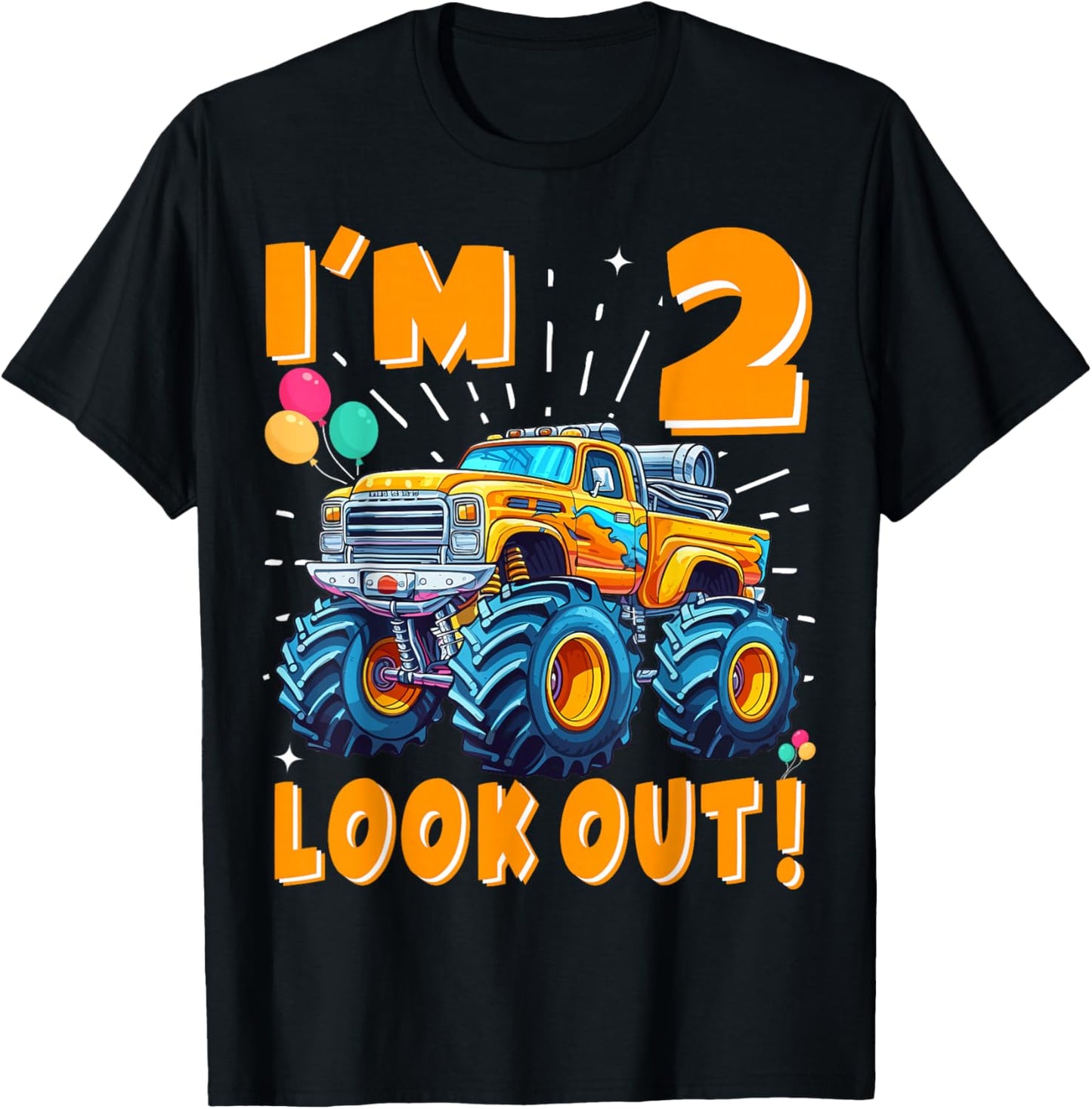 Two 2nd Birthday Boy Monster Truck Car 2 Years Old T-Shirt - T-Shirt | Black