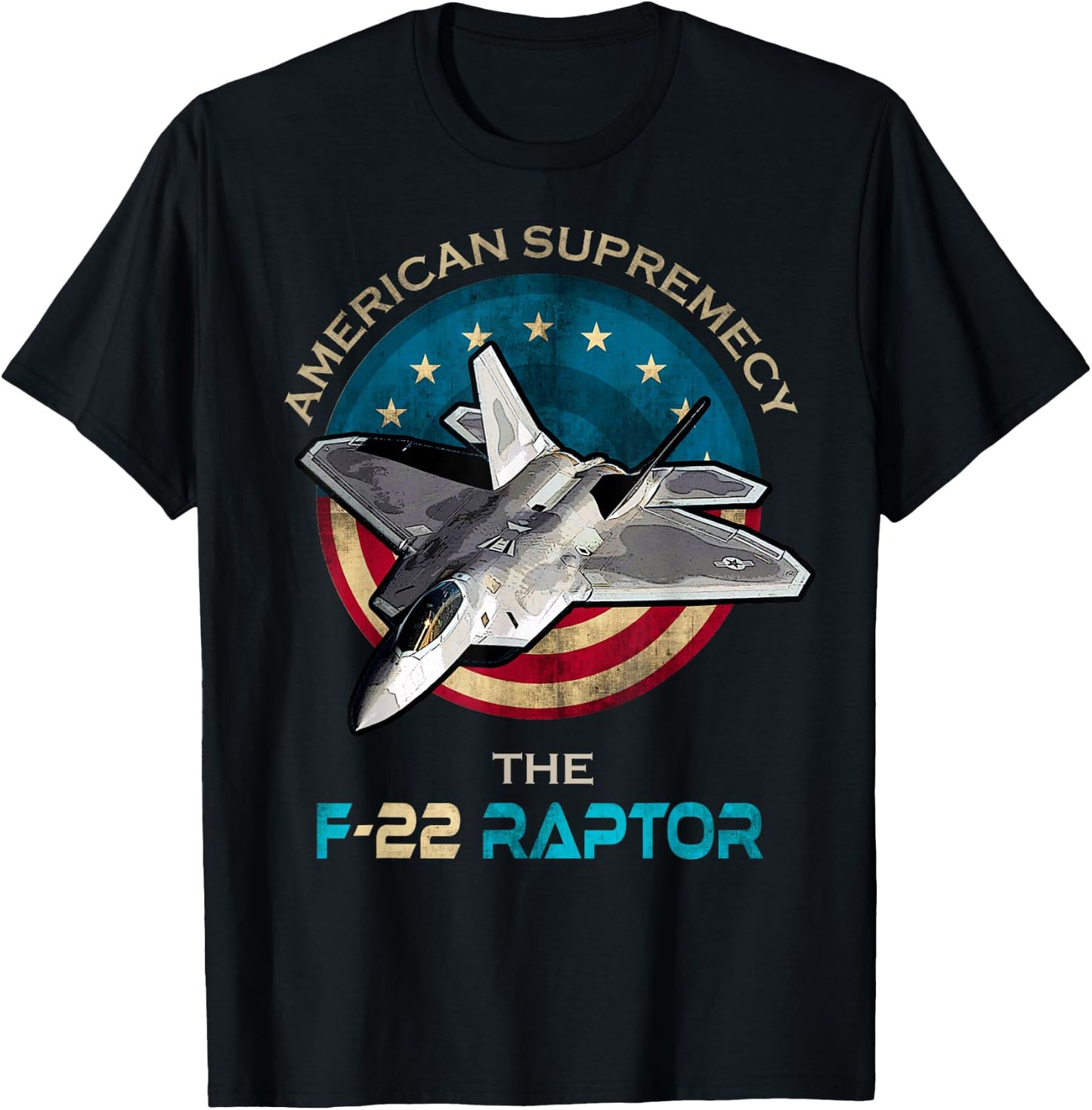 F22 Raptor American Patriotic Fighter Jet 4th of July Flag T-Shirt - T-Shirt | Black