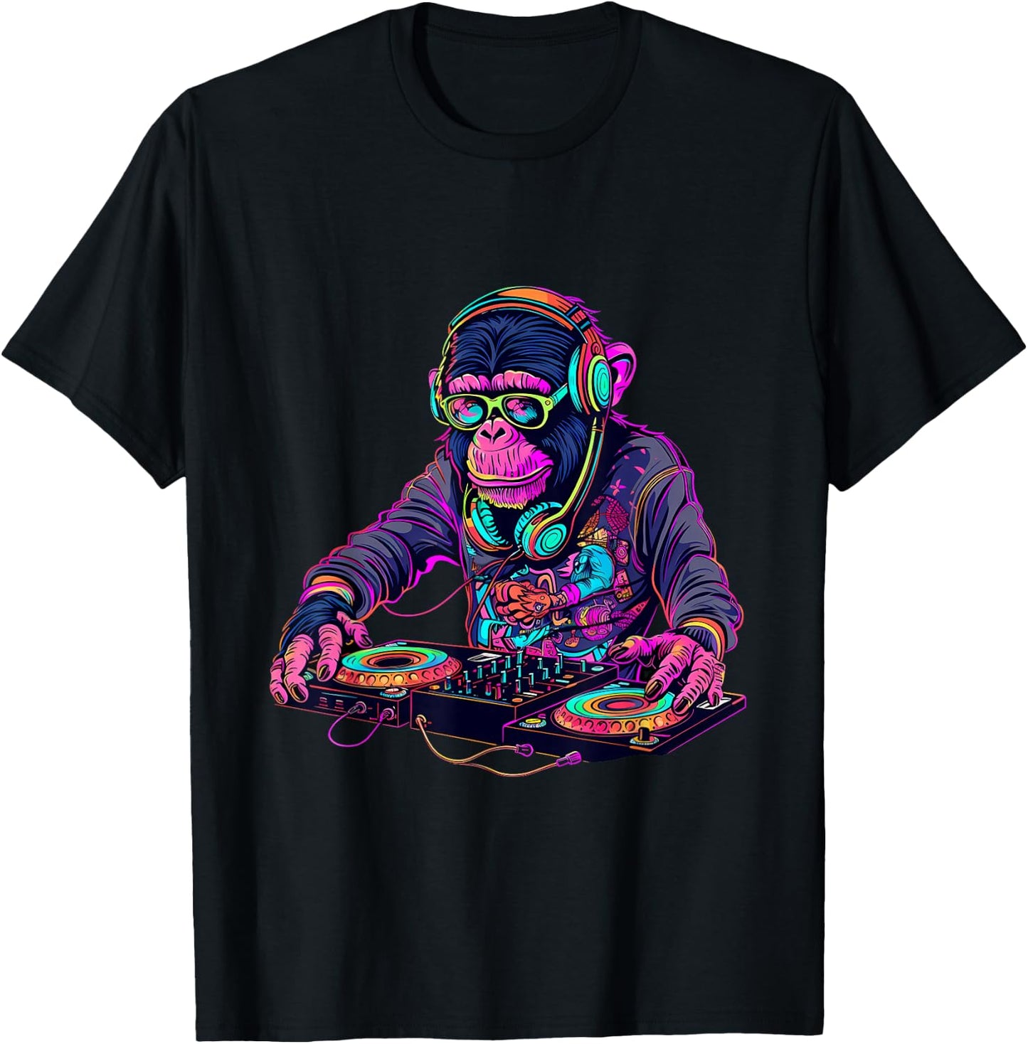 DJ Monkey Turntable DJ Monkey Techno House Beatmaker EDM T-Shirt - T-Shirt | Black