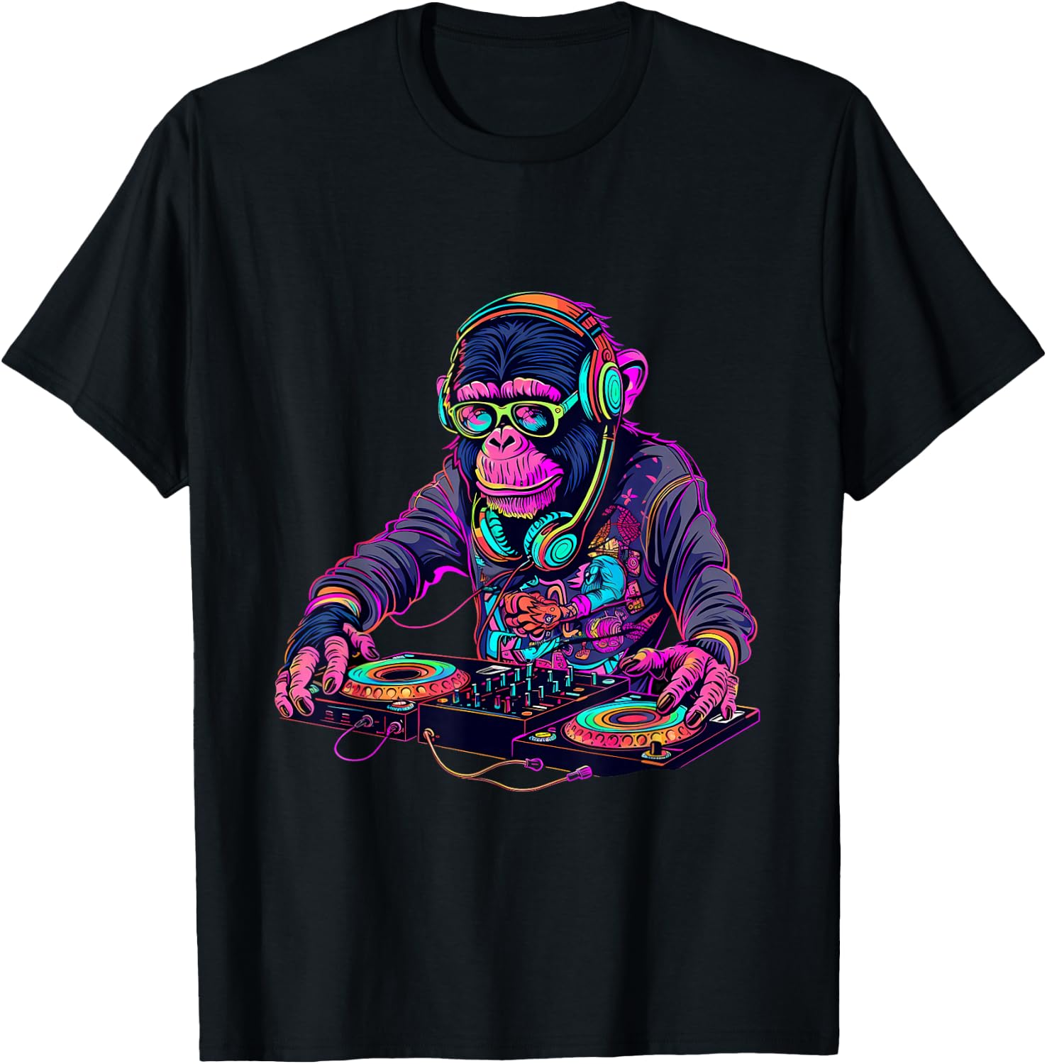 DJ Monkey Turntable DJ Monkey Techno House Beatmaker EDM T-Shirt - T-Shirt | Black