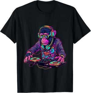DJ Monkey Turntable DJ Monkey Techno House Beatmaker EDM T-Shirt - T-Shirt | Black