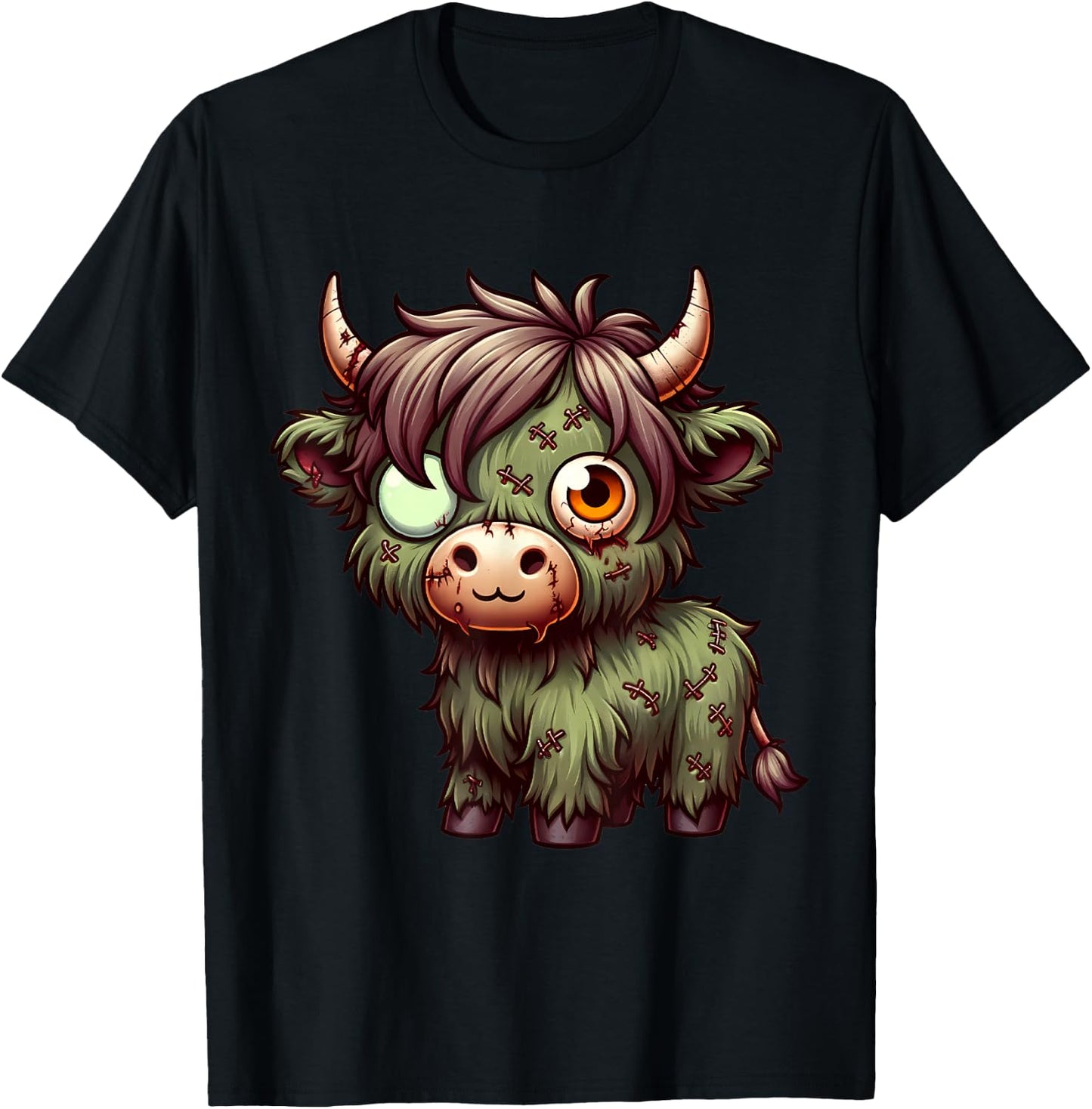 Highland Cow Zombie Halloween Farm Animal Women Girls T-Shirt - T-Shirt | Black