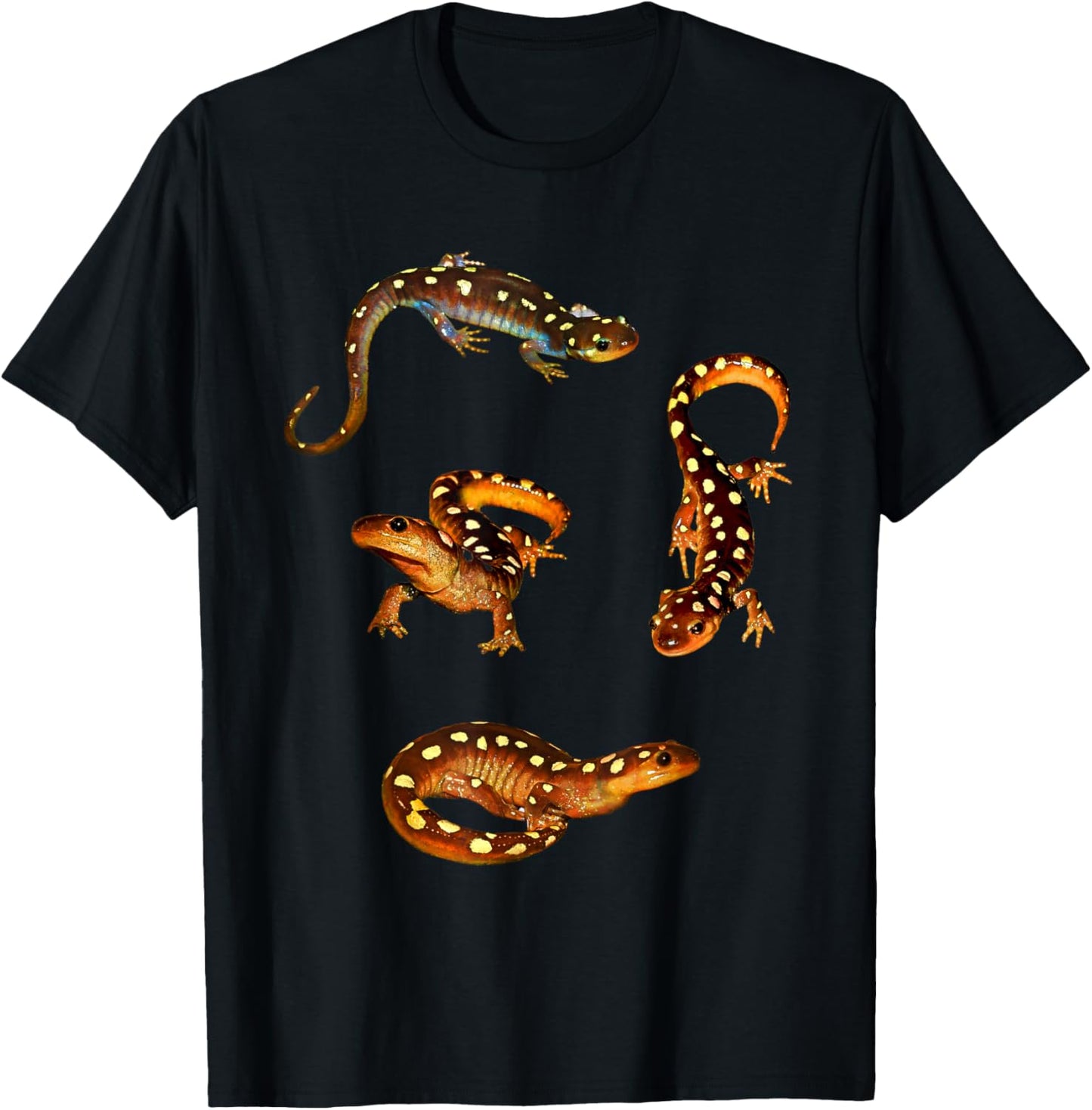 Froghaven Farm Spotted Salamanders , Salamander, Ambystoma Maculatum, Caudate, Urodele, Spring Lizard, Black, Small, Short Sleeve, Classic Fit, Cotton 60%, Polyester 40% T-Shirt - T-Shirt | Black
