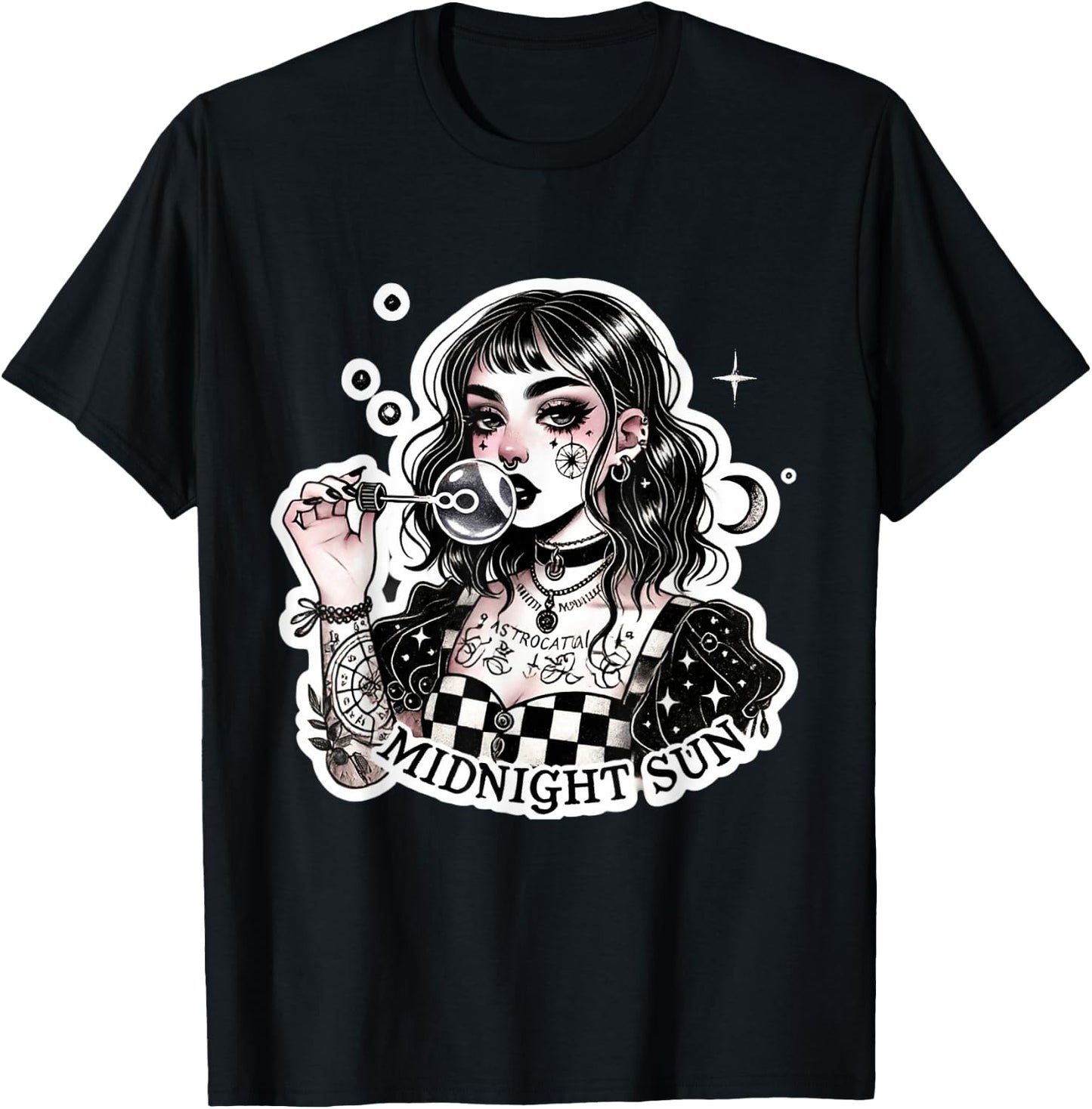 Cute Tattooed Goth Girl with Soap Bubbles Grunge Punk Egirl T-Shirt - T-Shirt | Black