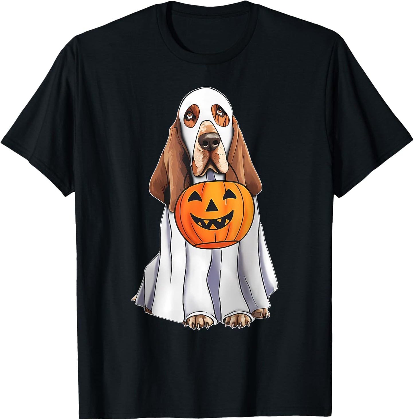 Basset Hound Ghost Pumpkin Halloween Costume Fall T-Shirt - T-Shirt | Black