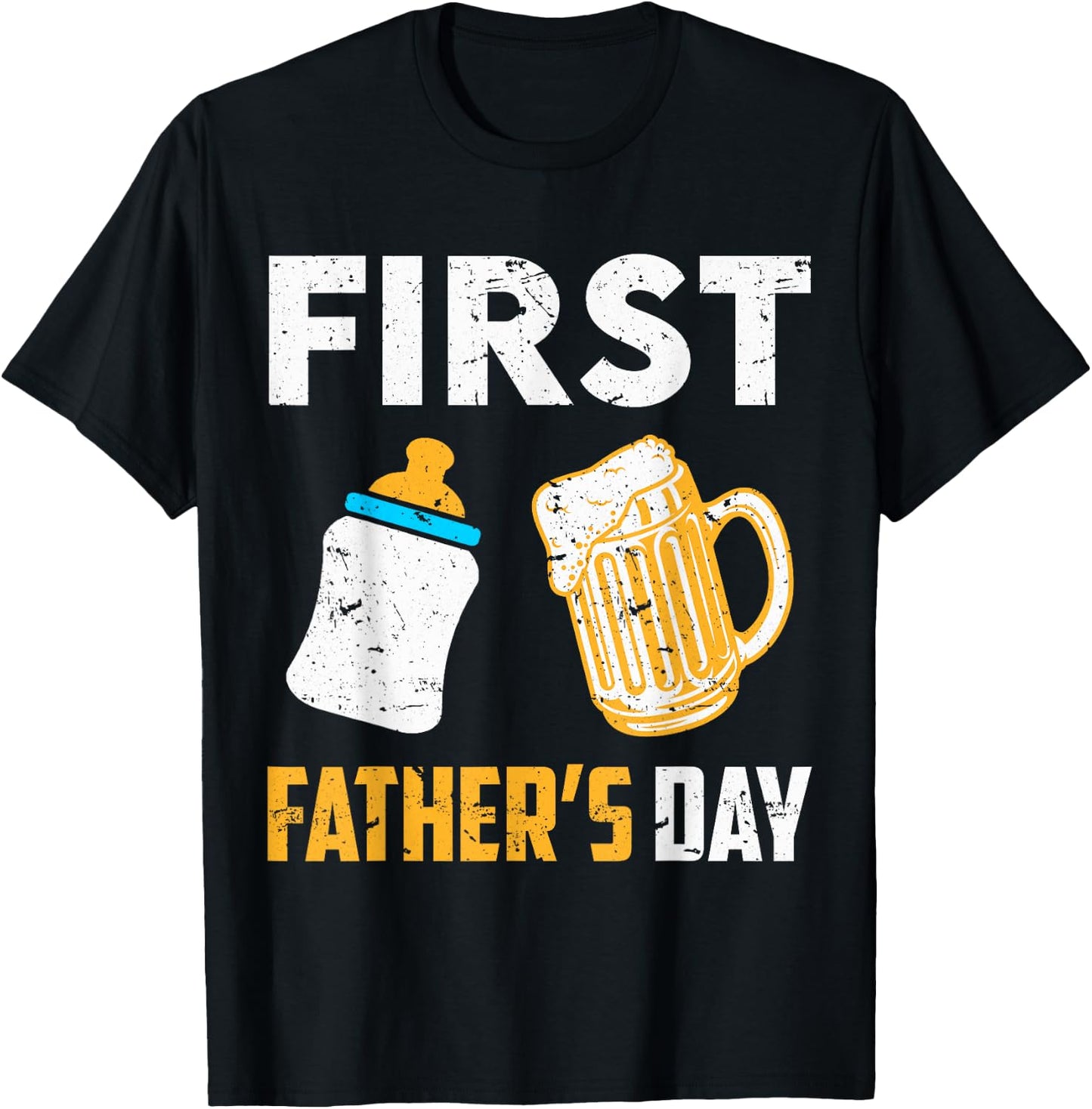 First Father's Day Beer Baby Bottle Daddy 2024 Dad Joke T-Shirt - T-Shirt | Black