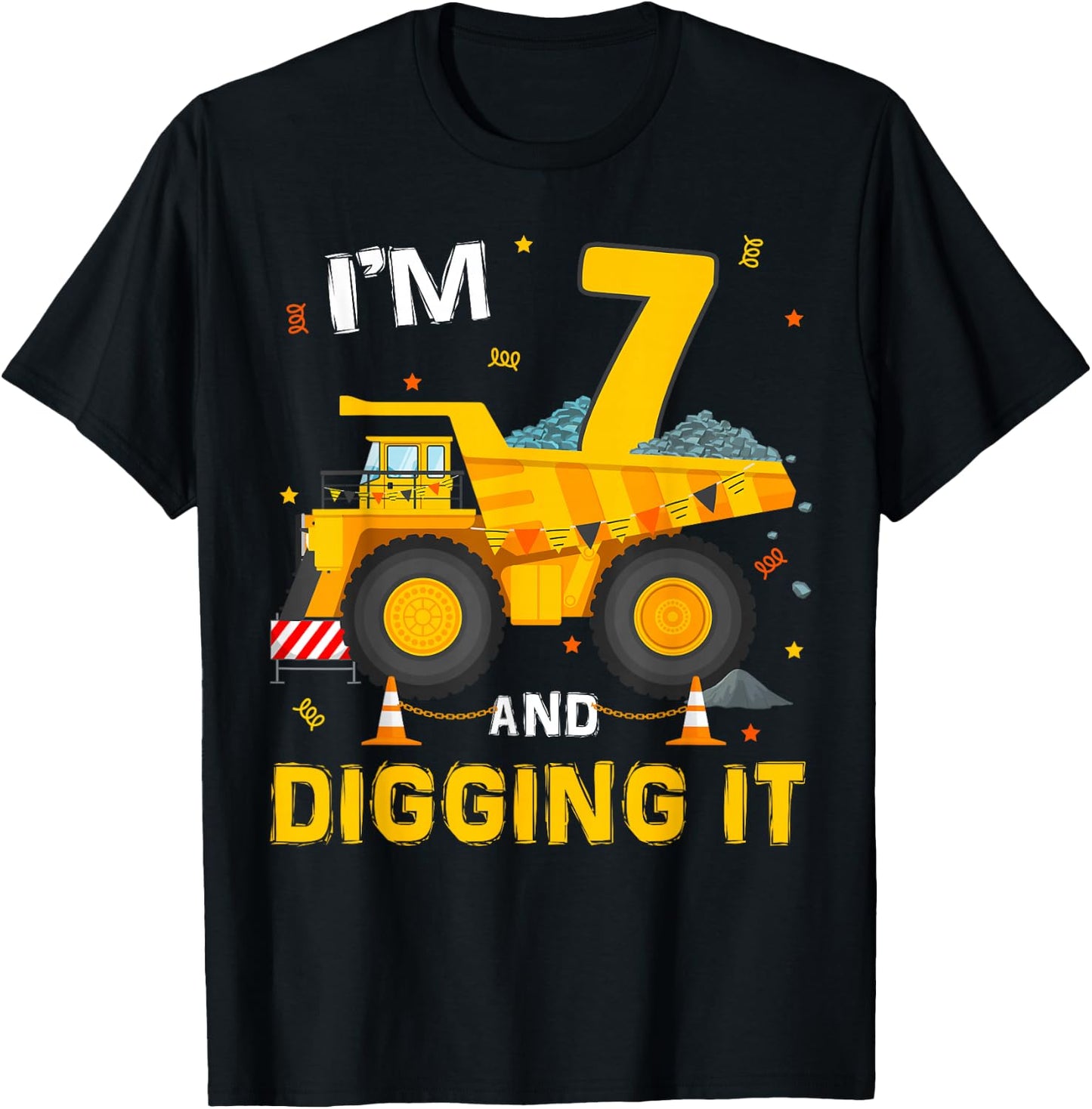 Im 7 And Digging It 7Yr Old 7th Birthday Construction Boy T-Shirt - T-Shirt | Black