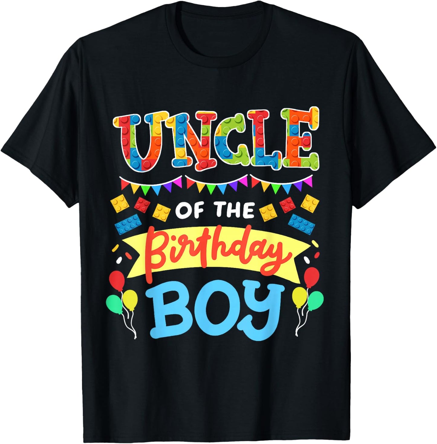 Uncle of the Birthday Boy Building Blocks Bricks Family Men T-Shirt - T-Shirt | Black