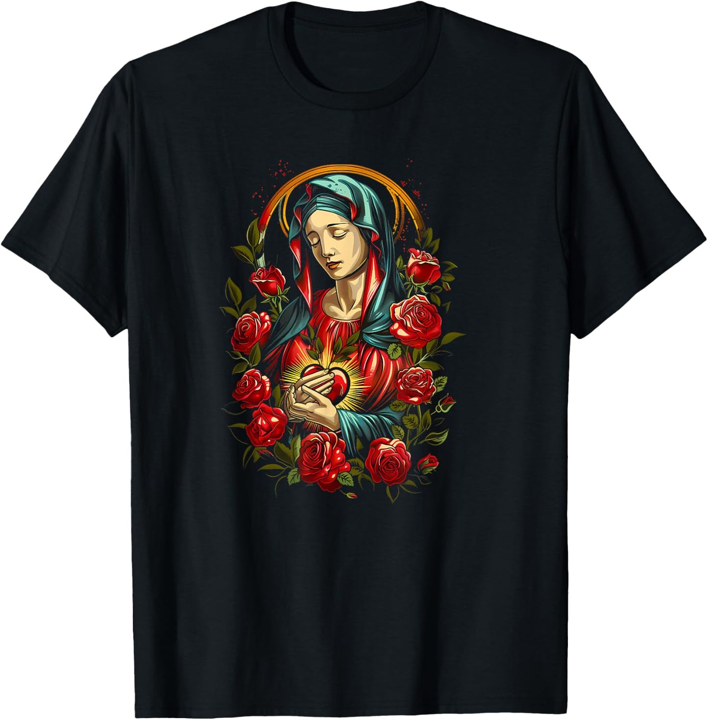 Mary Mother of God Heart of Virgin Art Deco Style Catholic T-Shirt - T-Shirt | Black