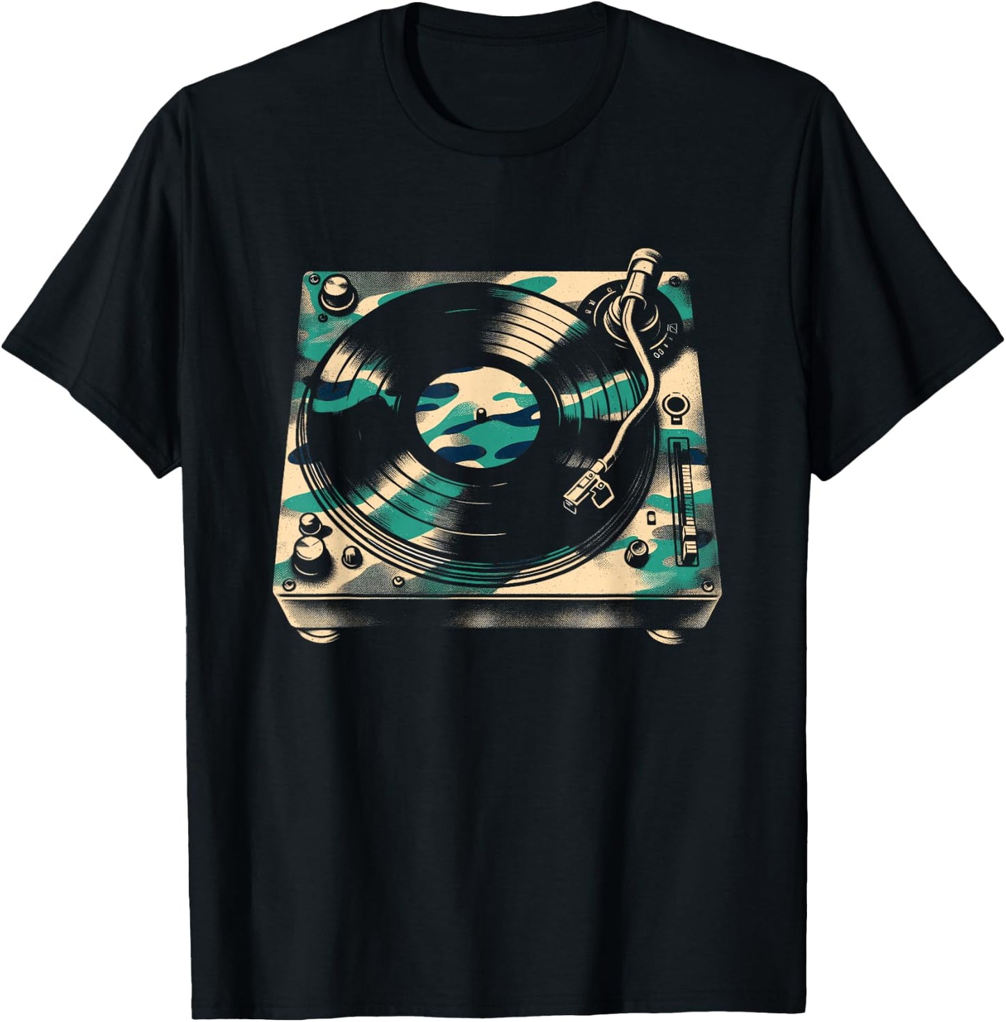 Vinyl DJ Turntable Camouflage - Vintage Music Lover T-Shirt - T-Shirt | Black