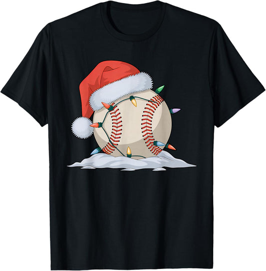 Christmas Baseball Player Santa Sports Design Boys T-Shirt - T-Shirt | Black