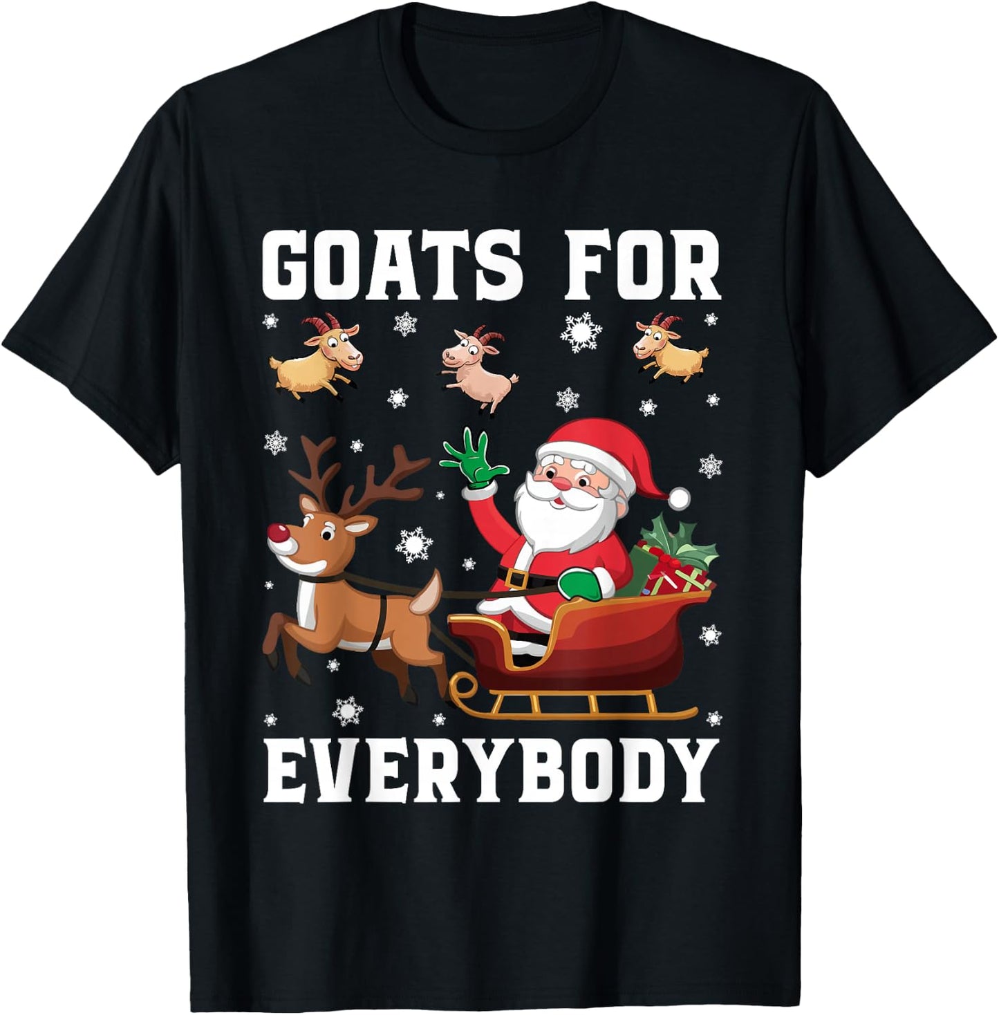 Goats For Everybody Santa Sleigh Funny Christmas Goat Lover T-Shirt - T-Shirt | Black