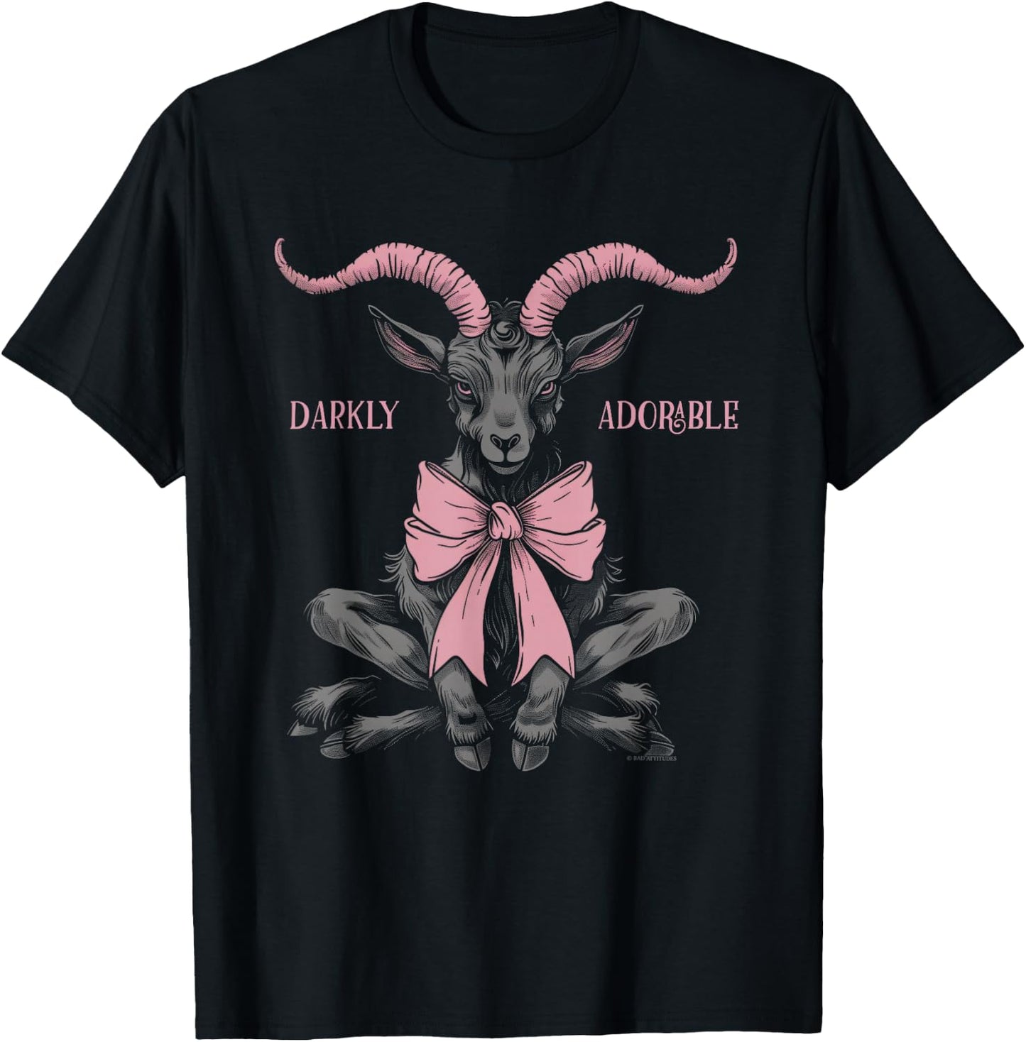 Coquette Goth Aesthetic Baphomet Bow Darkly Adorable T-Shirt - T-Shirt | Black