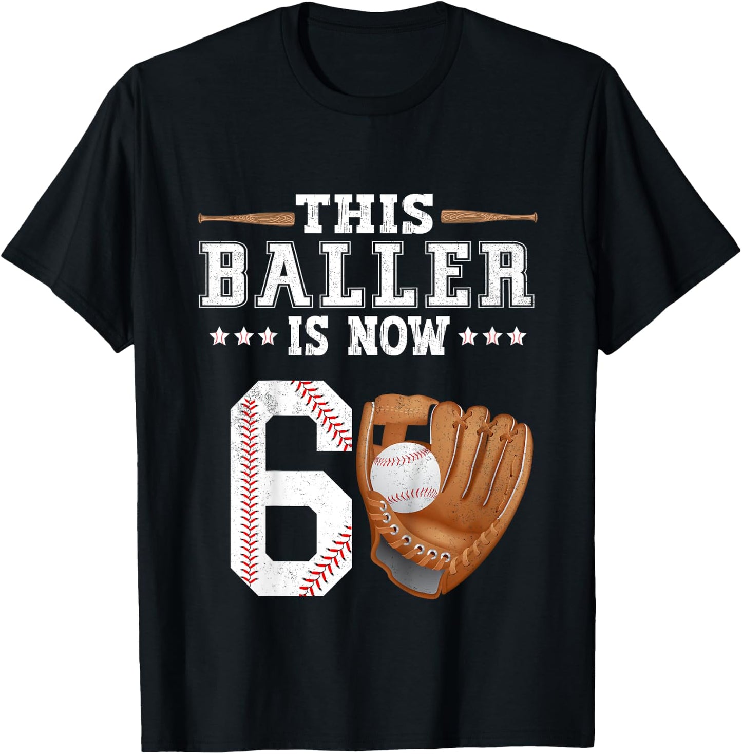 Kids Boys Baseball Birthday Age 6 sports Themed 6th Birthday T-Shirt - T-Shirt | Black