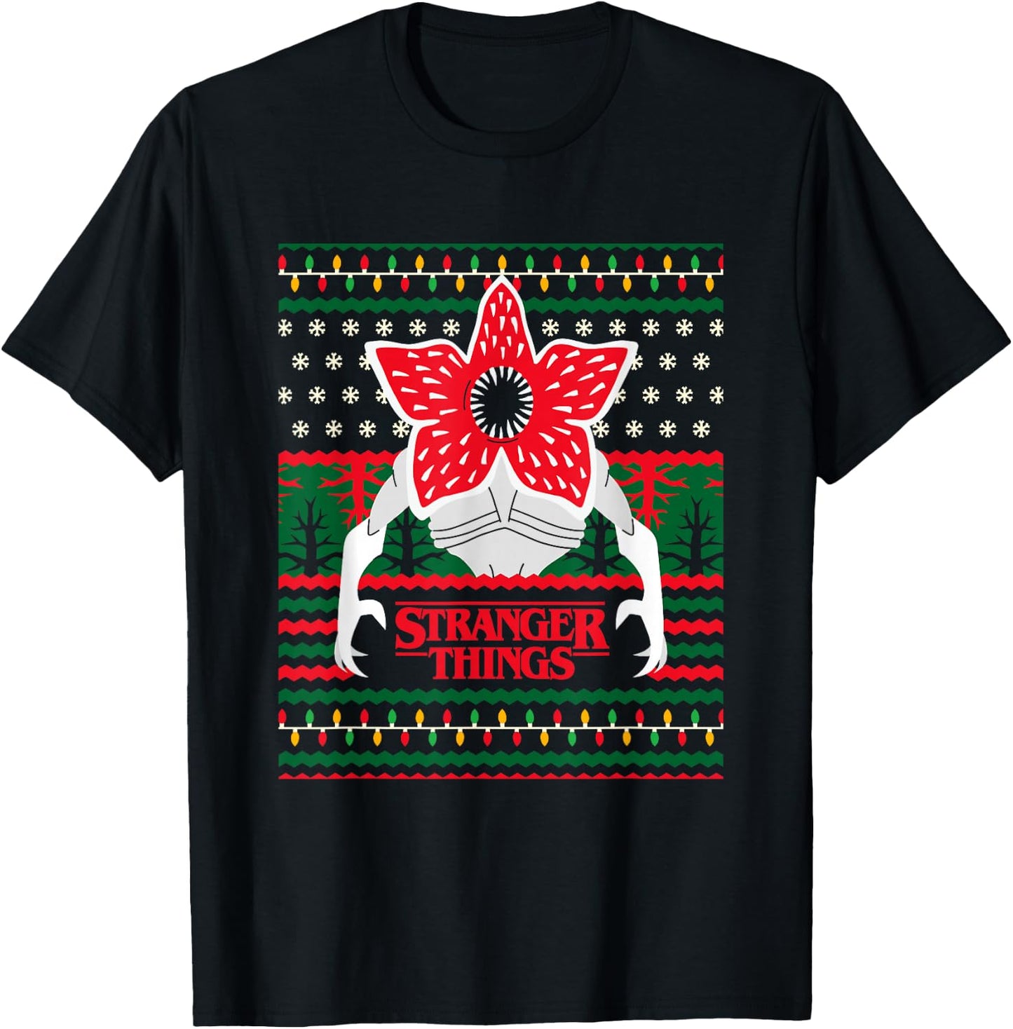 Stranger Things Christmas Epic Demogorgon Ugly Sweater Logo T-Shirt - T-Shirt | Black