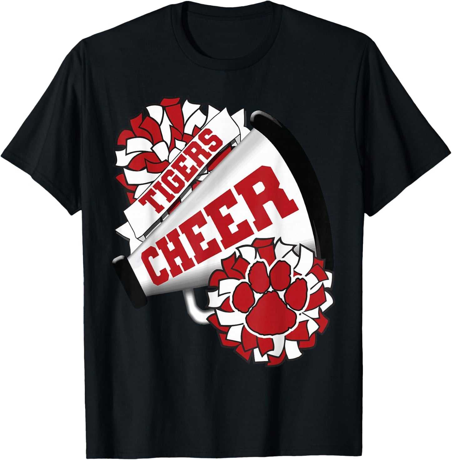 Tigers Cheerleading Back To School Cheer Team Spirit Red T-Shirt - T-Shirt | Black