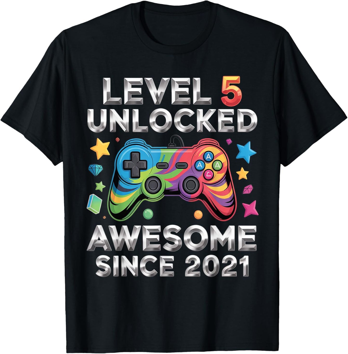 Level 5 Unlocked Awesome Since 2021 5th Birthday Gaming T-Shirt - T-Shirt | Black