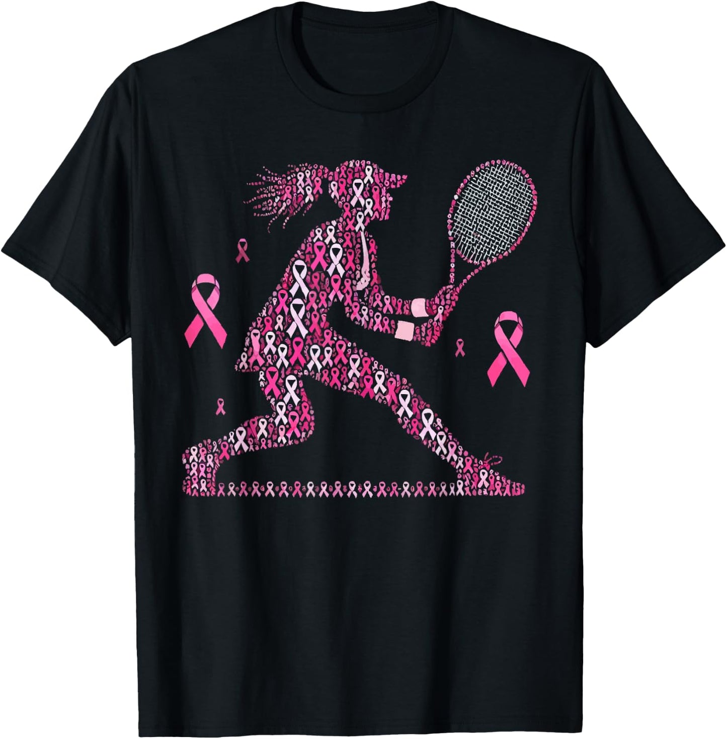 Tennis Breast Cancer Awareness Month Pink Ribbon T-Shirt - T-Shirt | Black