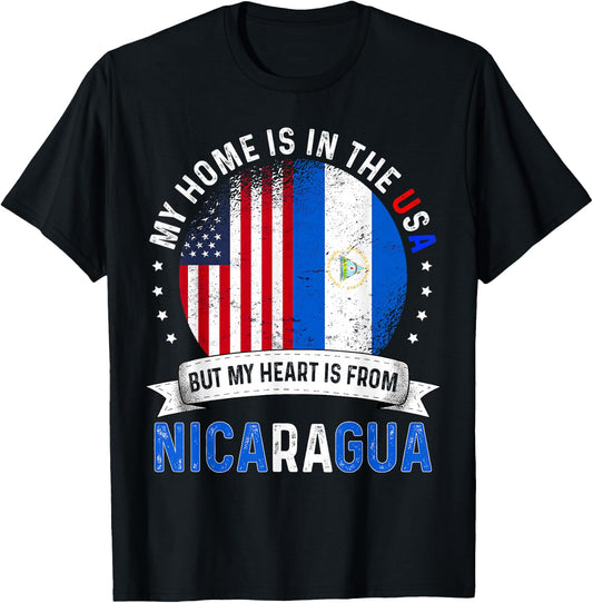Nicaraguan American Patriot Heart is from Nicaragua Flag T-Shirt - T-Shirt | Black
