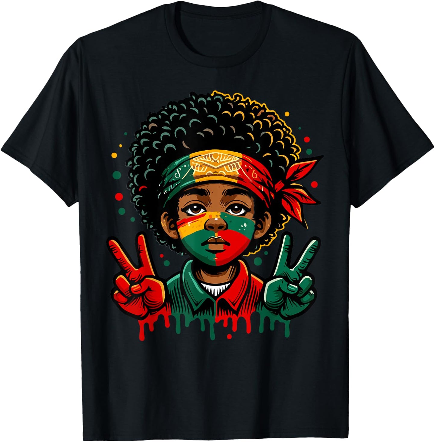 Juneteenth African American Black History Face Peace Sign T-Shirt - T-Shirt | Black