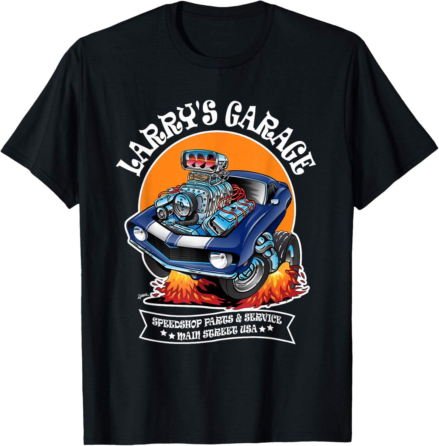 Larry's Garage Hotrod Classic Car Design for the Name Larry T-Shirt - T-Shirt | Black