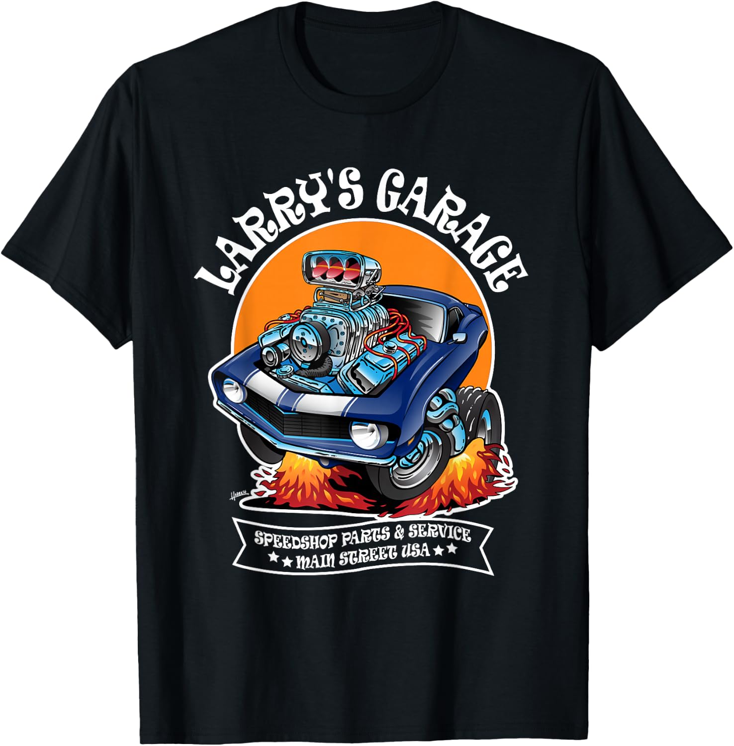Larry's Garage Hotrod Classic Car Design for the Name Larry T-Shirt - T-Shirt | Black