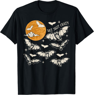 Bat Shit Crazy Funny Halloween Spooky Season Retro Moon T-Shirt - T-Shirt | Black
