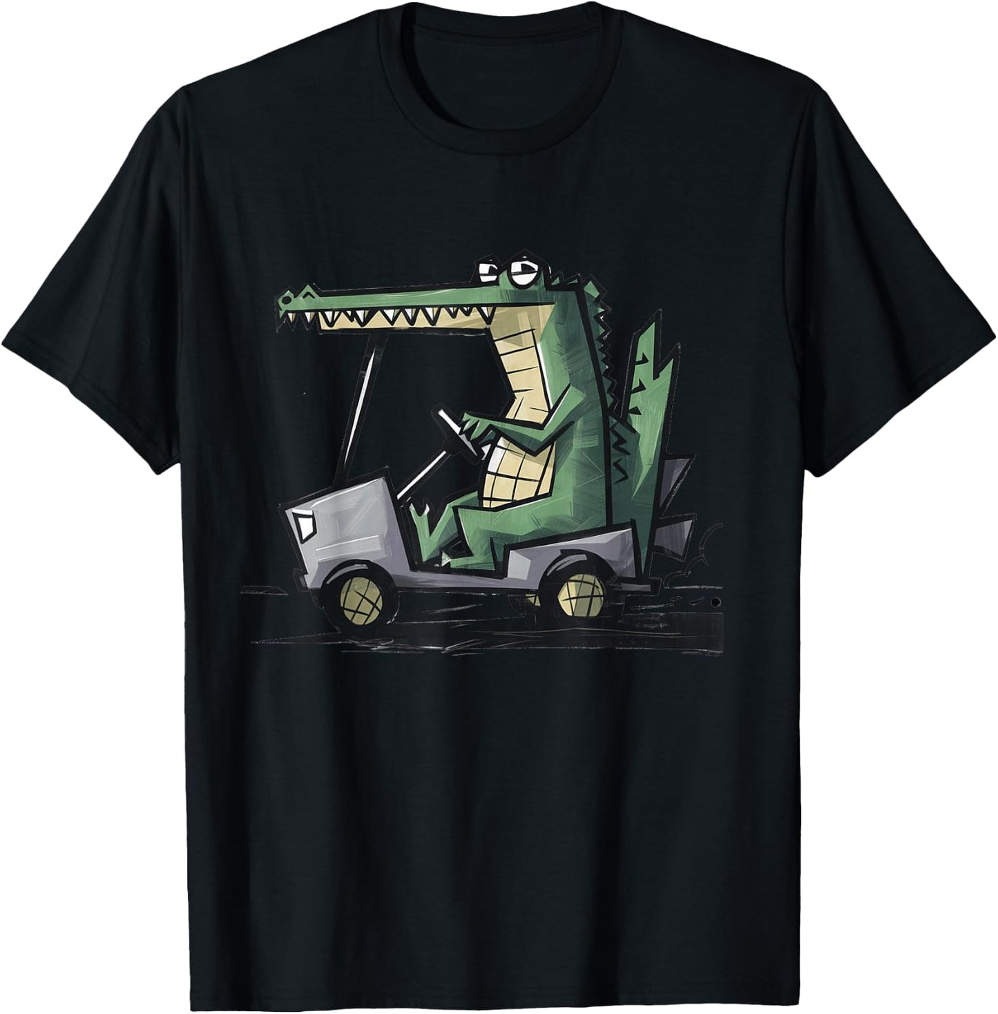 Smileteessports Funny Alligator Driving Golf Cart Golfing T-Shirt - T-Shirt | Black