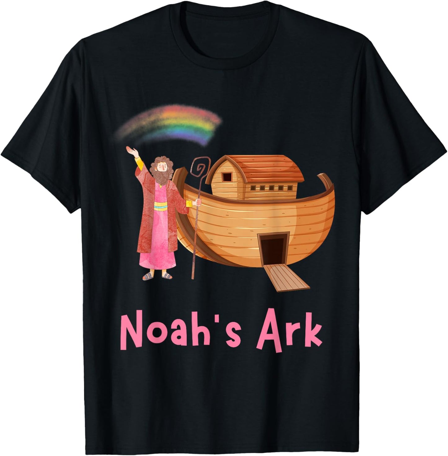 Kids Faith Bible Stories Pink Noah's Ark Girls Toddler Teen T-Shirt - T-Shirt | Black