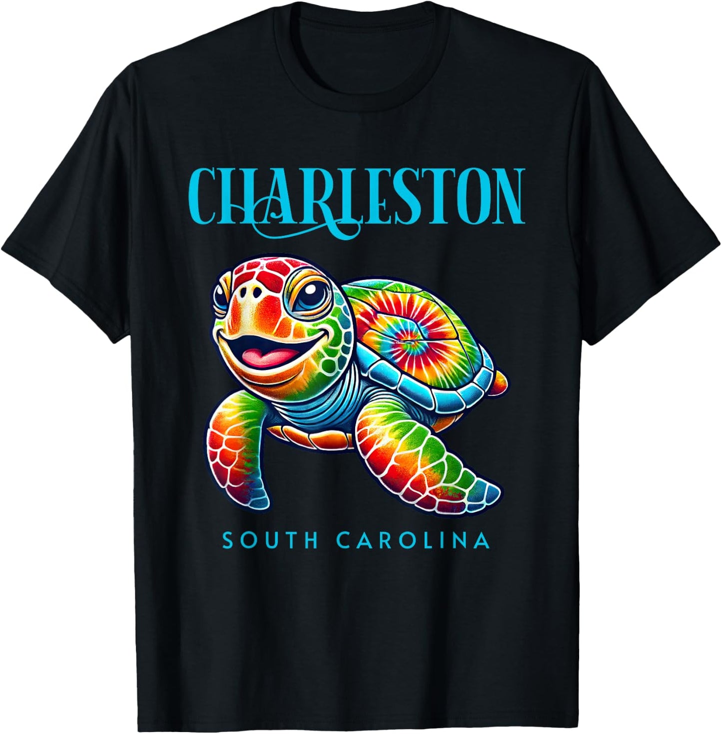 Charleston South Carolina Smiling Tie Dye Sea Turtle T-Shirt - T-Shirt | Black