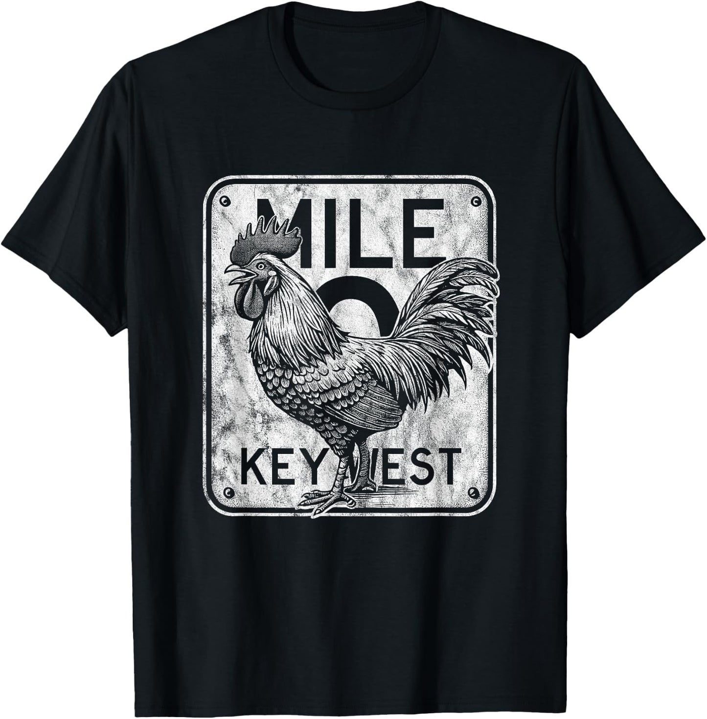 Key West Florida Chicken Retro Mile 0 Rooster Distressed T-Shirt - T-Shirt | Black