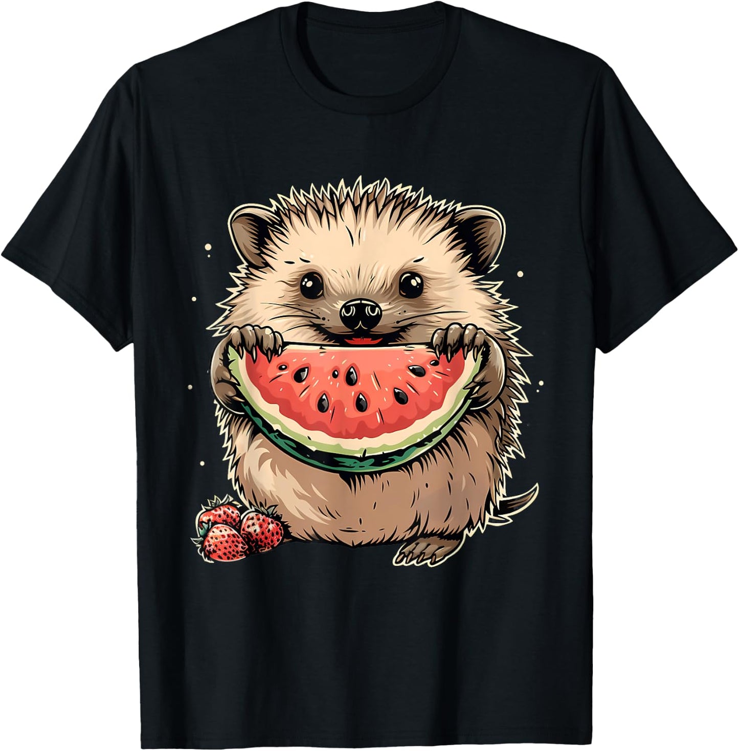 Watermelon Hedgehog Watermelons Fruit Artwork Strawberry T-Shirt - T-Shirt | Black