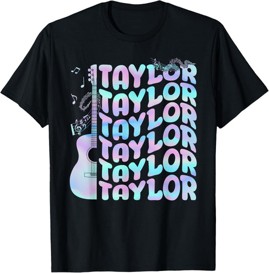 Taylor First Name I Love Taylor Personalized Groovy Tie Dye T-Shirt - T-Shirt | Black