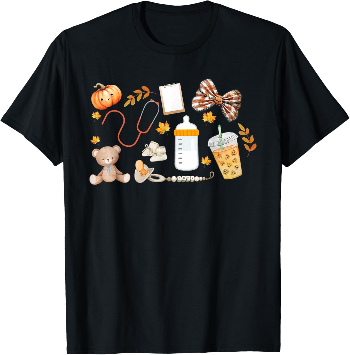 Mother Baby Nurse Fall MBU Thanksgiving Team Nursery Nurse T-Shirt - T-Shirt | Black