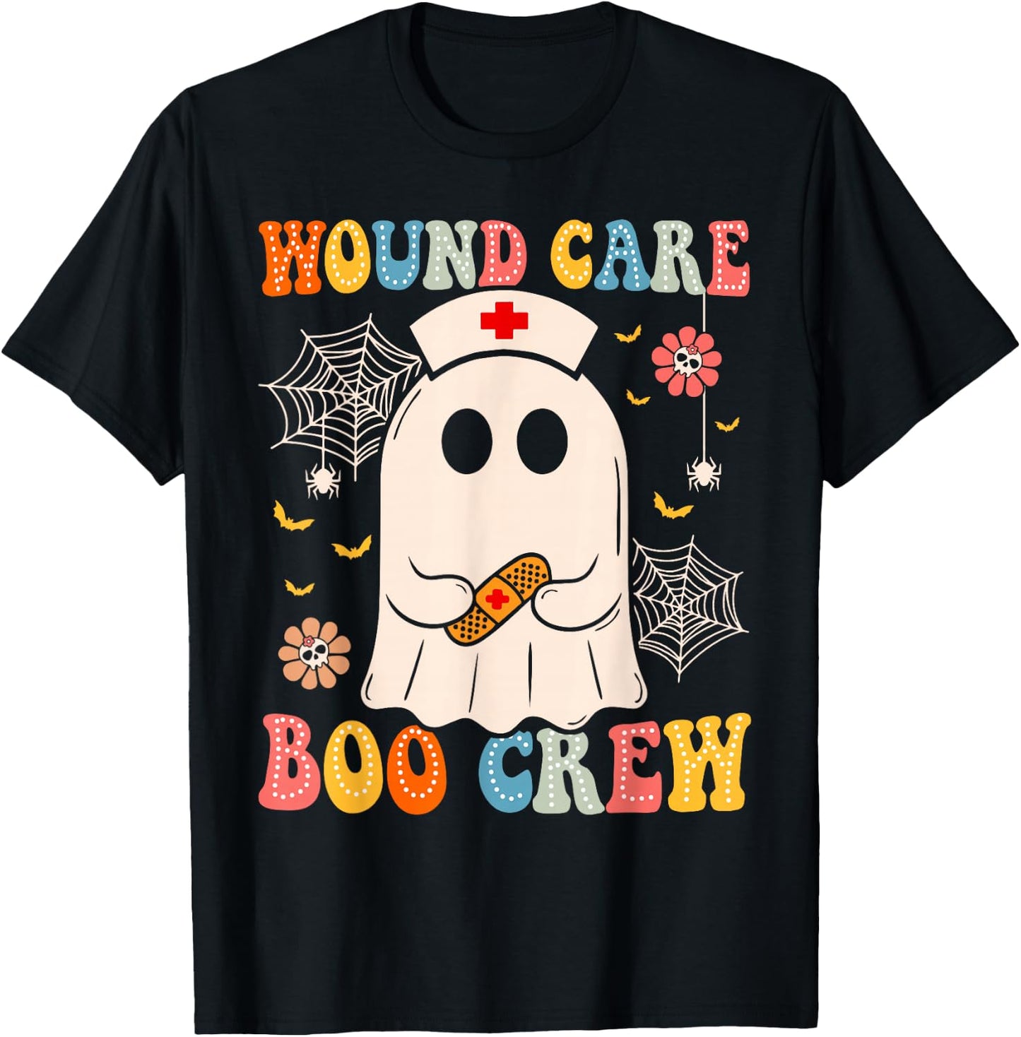 Groovy Wound Care Boo Crew Nurse Funny Ghost Halloween Nurse T-Shirt - T-Shirt | Black