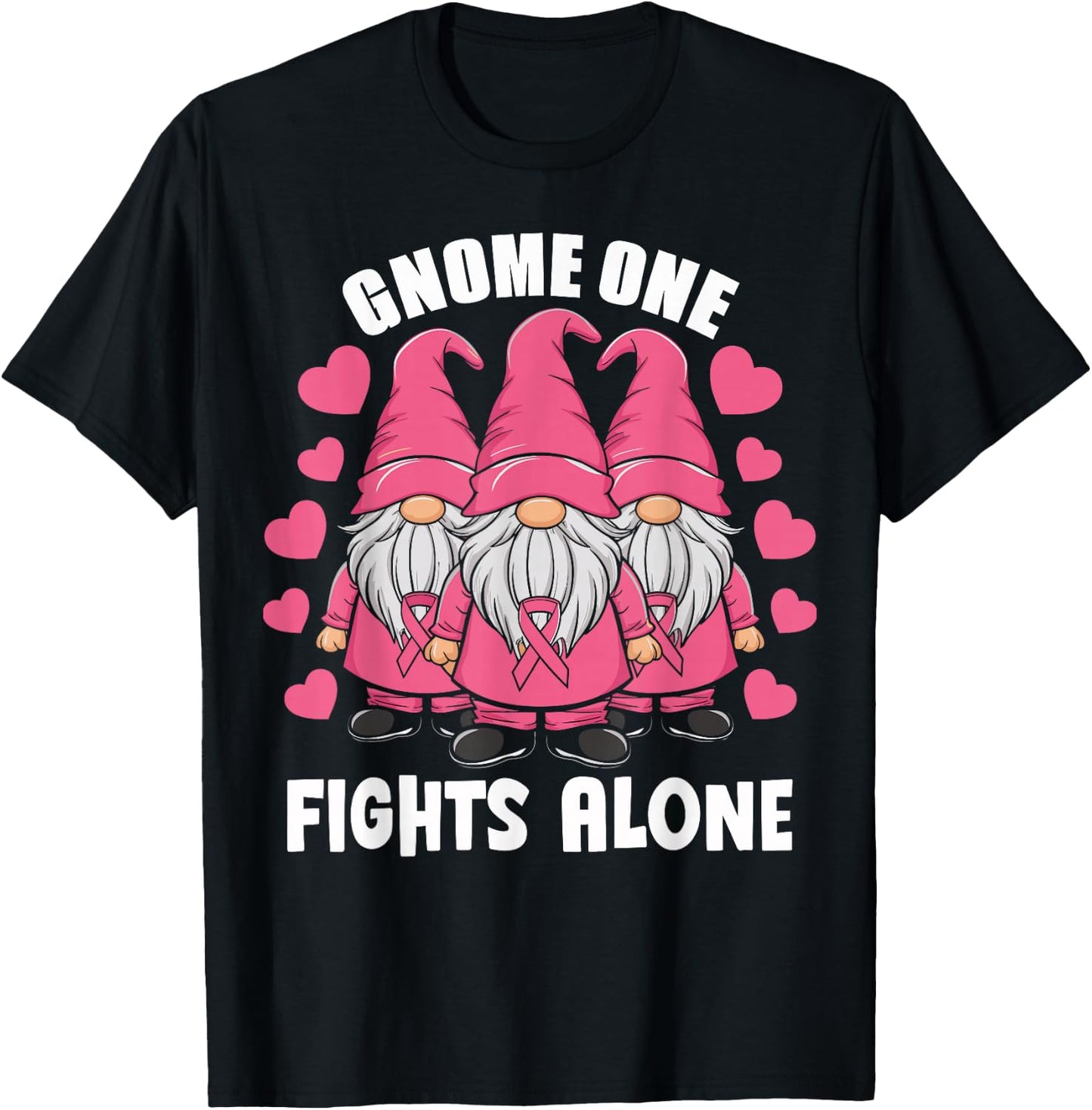 Gnome One Fights Alone Breast Cancer Awareness Support T-Shirt - T-Shirt | Black