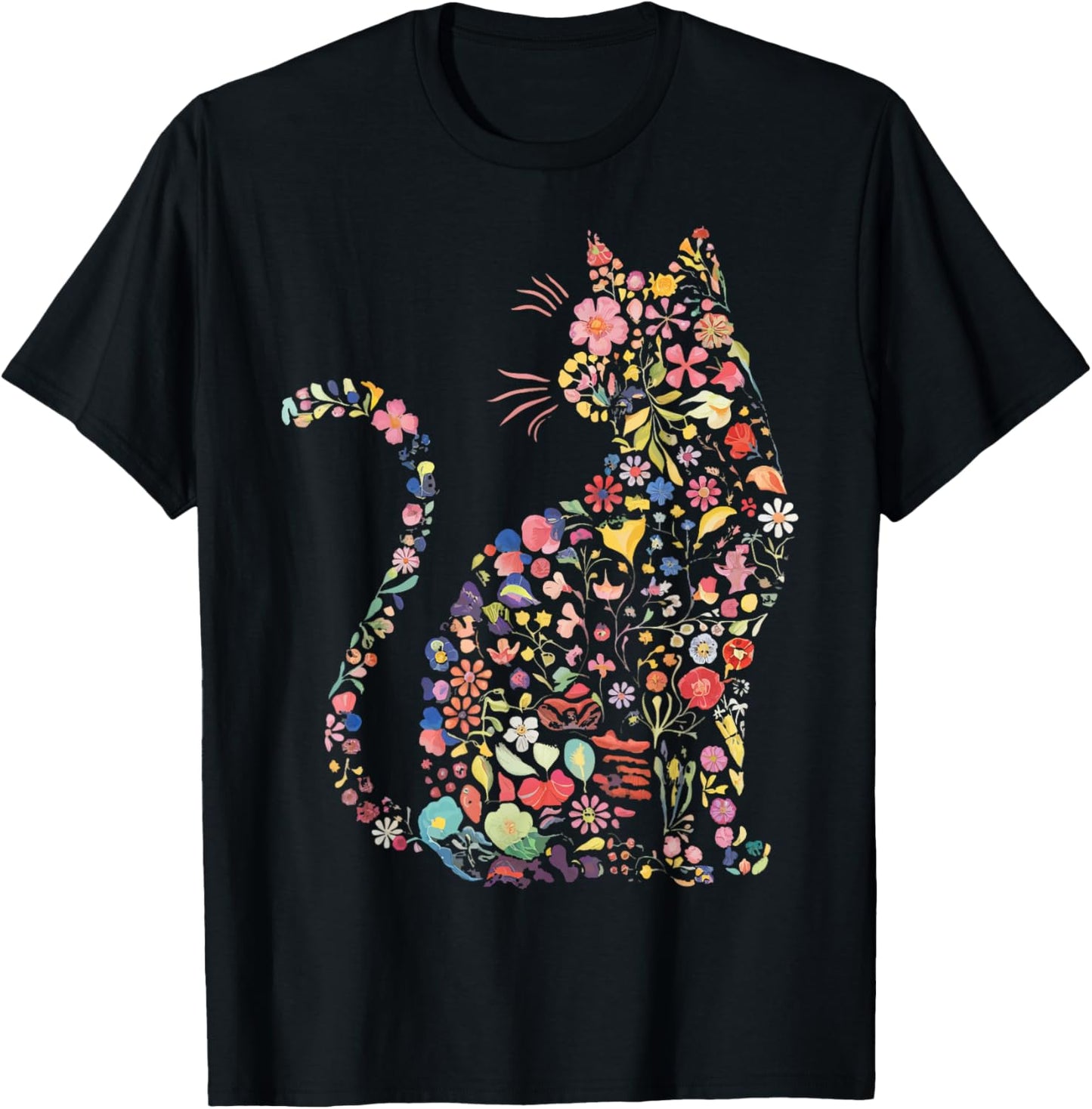 Floral Cat T-Shirt - T-Shirt | Black
