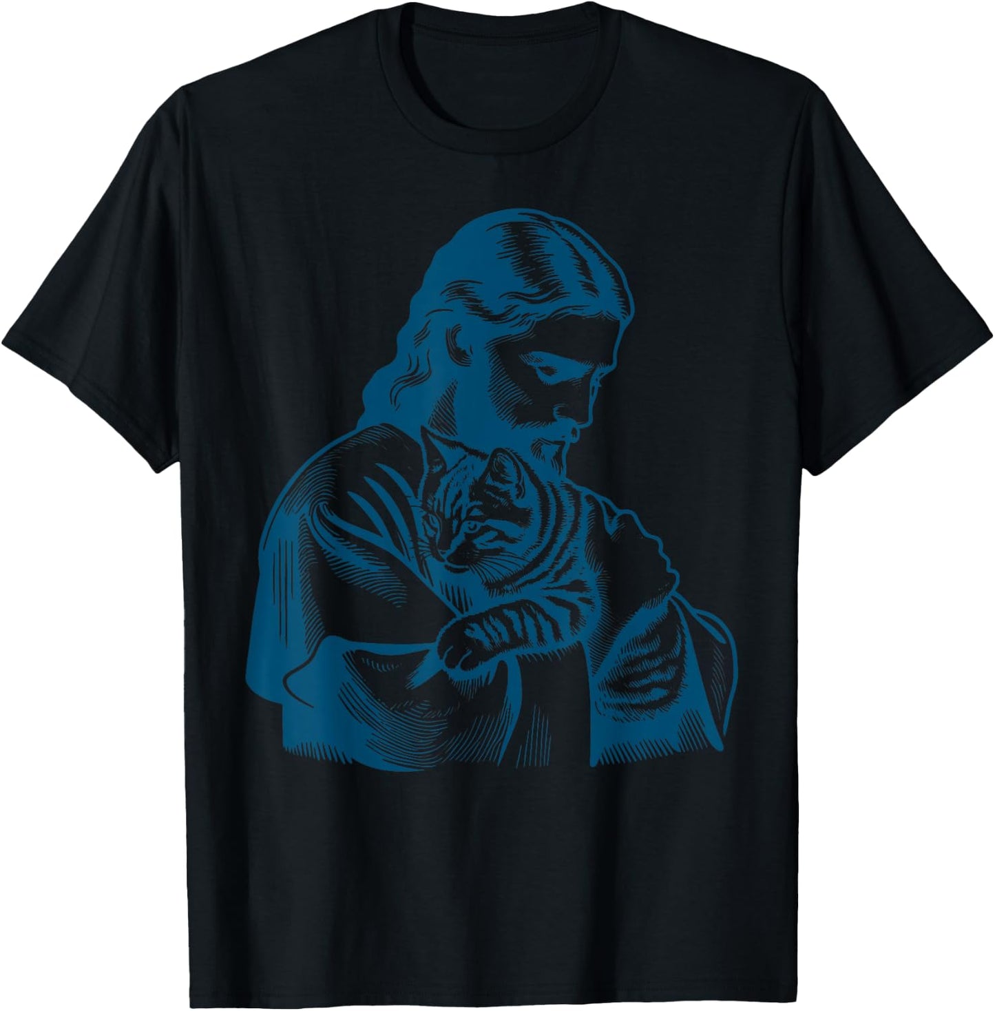 Funny Vintage Jesus Holding A Cat Retro 90s Christian T-Shirt - T-Shirt | Black