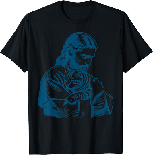 Funny Vintage Jesus Holding A Cat Retro 90s Christian T-Shirt - T-Shirt | Black